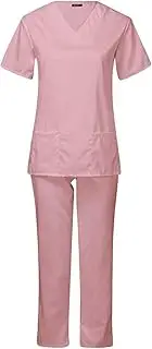 Colaxi Ladies Nursing Scrubs Uniform Short Sleeve Elastic suits Multi Pockets Professional Top Pants Set Comfortable V Neck for Worker Pet Groomer
