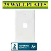25 PACK Wall Plate 1 Port White Keystone Jack for RJ45 HDMI, USB, A/V Connectors