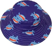 [Minkissy] Summer Sun Cap for Boys and Girls Animal Print Wide Brim Sun Protection Breathable Cotton Adjustable Chin Strap for Outdoor Fun Blue