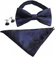 [Axvxby] Mens Bow Tie & Pocket Square Set, Adjustable Bow Tie, Cufflinks and Gift Box, Men's Tie Set for Weddings, Christmas and Anniversaries, navy, Einheitsgröße