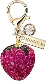 [Monnel] MC502 Little Crystal 3D Strawberry Lobster Clasp Charm for Women with Velvet Bag (Rose Pink,1 Piece), 2.1 cm (L) X 2.1 cm (W) X 2.7 cm (H), Zinc Alloy Metal Rhinestone Crystal Enamel Handmade