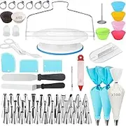 Cake Decorating Supplies, 216 Pcs Baking Set with Revolving Cake Turntable, 48 Cake Decorating Tips, Silicone Piping Bag, Muffin Cup, Cake Baking Supplies Kit for Beginners and Cake rs Set 216 pcs