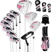 ULTIMATE Women's Complete Golf Club Set, 11pcs Right Handed Ladies Golf Clubs Set w/ 460cc Alloy Driver, #3 Fairway Wood, #4 Hybrid, #6/#7/#8/#9/#P Irons, Putter & Golf Stand Bag