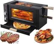 Electric Rotating Rotisserie Grill, 2 in 1 Auto Rotating Kebab Skewer Machine with Electric Griddle, Smokeless Electric Grill Doner Kebab Fish Skewer Machine for BBQ, Rotisserie Chicken,Steak