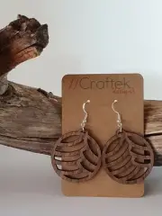 Wooden Earrings Laser Cut Round Shape Drop/Dangle Style B2