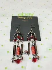 Katheryn Kent Black Metallic French Wire Black & Red Beaded Earrings