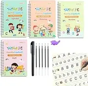 4Pack Reusable Magic Practice Copybook, Grooved Handwriting Workbooks, Magic Writing Practice Copy Books, Kids Grooved Writing Practice Calligraphy Workbook for Preschool Learning