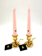 NEW Partylite Fine Brass Candle Holders andTwo Pink Cape Cod Candle Co. Candles