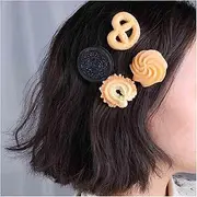 Allereyae Biscuit Hair Barrette Cookies Hair Clips Brown Food Pins Clips Cookies Hairpin Artificial Biscuit Hairclips Decorative Accessories Jewelry For Women(4PCS)