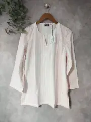 UNTUCKit Womens Durfort Striped Blouse 10 White Peach Cotton Top Long Tunic