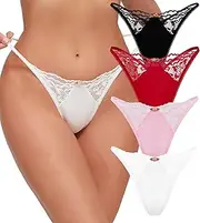[YIFVTFCK] 4Pack Women G-String Thongs T-back Lace Hollow Out Low Waist Thongs Floral Breathable Cheeky Underwear Panties
