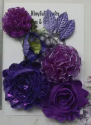 PURPLE VIOLET GRAPE Fabric Organza 5 Flowers + 3 Leaves Mix 35-60mm T5 B NJC