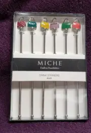 Miche DRINK STIRRERS Set of 6 - Painted Enamel Swizzle Sticks RARE NIP