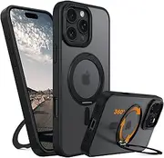 VENINGO iPhone 16 Pro Max Case, 360° Rotating Magnetic Invisible Ring Stand Compatible with MagSafe Slim Shockproof Matte Back Hybrid TPU Bumper Hard Protective Phone Cover for iPhone 16 ProMax, Black