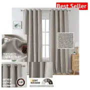 Heather Greige Linen Blackout Curtains - 108" Thermal Insulated Drapes Pack of 2