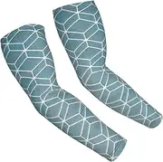 [FSCEV] Blue Lattice Sun Protection Arm Sleeves Outdoor Essentials Cooling Compression Golf Hiking Cycling