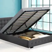 Levede Double Bed Frame Fabric Mattress Base Gas Lift Storage Platform Dark Grey
