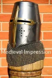 Medieval Knight Armor Crusader Templar Helmet Brass Helm Mason's gift 14 Gage