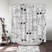 Black and White Owls Drawings Shower Curtain