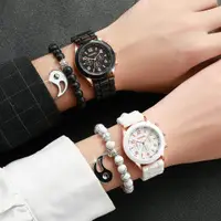 在飛比找蝦皮購物優惠-日內瓦手錶休閒矽膠錶帶男女情侶石英手錶八卦串珠手鍊