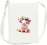 [BJDAMAI] Mini Canvas Bag for Teens Kids Girls, Small Purse with Shoulder Strap Holds Phone Wallet Keys Lipstick Coin!, Pig
