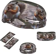 FJWSLCH Cute Squirrel Headbands for Women Men Non Slip Workout Sweatbands Adjustable Sports Hair Bands Elastic Head Bands Moisture Wicking Hairband for Running, Cycling, Yoga, Spa