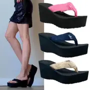 SOBEYO Women Wedge Platform Sandals EVA Light-Weight Sole Flip Flop Thong Black