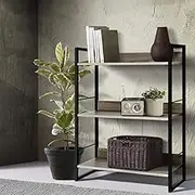 Artiss Bookshelf, 3 Tier Metal Book Shelf Bookcase Corner Display Storage Shelves Stand Rack Living Room Office Furniture, 90cm Height Anti-Scratch Pads Sturdy Base Black Wood