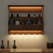 Backlit MDF Bar Wall Shelf / Mini Bar Cabinet in Walnut Finish