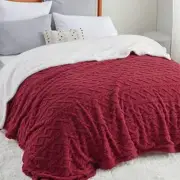 Sherpa King Size Blanket for Bed- Fuzzy Soft Cozy King (108" x 90") 08 - Red