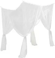 Perfk 4 Elegant Corners Post Bed Canopy Net Bed Drape Cozy Bedroom Dreamy Princess Castle Play Tent Hanging Bedroom Decoration Bed Canopy Curtain Netting for Girls Adults, White