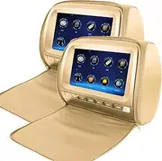 Elinz 2X 9 Touch Screen Car Headrest DVD Player Monitor Pillow Games 1080P USB Sony Lens 2X Headphone & Car Charger More Video Format (Beige)