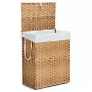 New 90L Wicker Laundry Hamper with Lid, Foldable Rattan Basket, Removable Liner