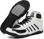 Motorcycle Boots Men,Professional Ankle Support Motorcycle Riding Shoes,High Top Breathable Anti-Slip Motorcycle Shoes for Men,with Shift Pad,for All Seasons (Color : White, Size : 10)