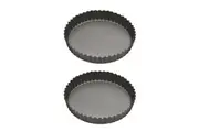 2x Mastercraft 23cm Heavy Loose Base Non-Stick Round Flan Quiche Pan Baking BLK