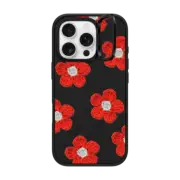 iPhone 16 Pro Impact Ring Stand Case MagSafe Compatible Crochet Flowers - Red