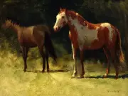 Two Horses A. Bierstadt Accent Tile Mural Kitchen Wall Backsplash Marble Ceramic