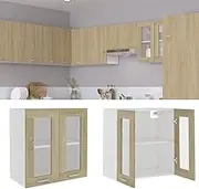 Sonoma Oak Hanging Glass Cabinet 60 x 31 x 60 cm Engineered Wood Storage - Optimise Kitchen Space with Durable and Functional Design, Two Shelves, Easy to Clean and Assemble