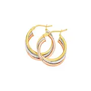 9ct 15mm Tri Tone Triple Hoop Earrings