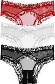 [Justgoo] Womens Sexy Thongs Lace Panties Underwear Low Rise T-Back Underpants Pack of 3