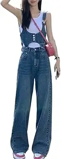 [TaoZiPeach] Detachable Denim Strap Pants for Women' Design Loose Jumpsuit Wide Leg