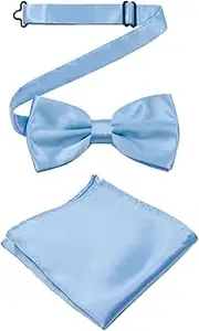 [Mantieqingway] Bow Ties for Men Solid Color Pre-tied Bow Tie Pocket Square Set Formal Tuxedo Bowtie for Wedding Party
