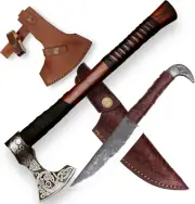 Viking Axe and Raven Head Knife 2-in-1 Set Hatchet Axe High-Quality Viking Axe F