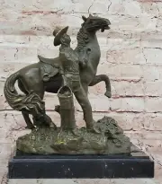 Authentic Bronze Cowgirl Sculpture with Horse Signed J Patoue Classic Artwork