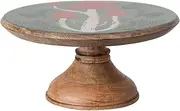 Creative Co-Op Enameled Mango Wood Pedestal with Mushrooms, Natural, Green and Red, Medium, Multicolor