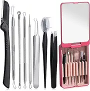 JPNK Blackhead Remover Tool Comedones Extractor Acne Removal kit & Eyebrow Trimmer Kit, 8PCS in One with 5X Magnifying Mirror