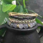4 PC Handmade Bohemian Beaded Stackable 6.5" Plus Stretch Bracelet Set A453
