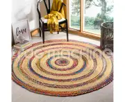 Uyuni Cotton Jute Colourful Round Floor Rug (L) 200X200cm