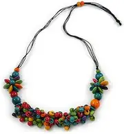 [Avalaya] Multicoloured Wood Beaded Necklace, Bead Cluster Black Cotton Cord - 72cm L/Adjustable, One Size, cords Wood