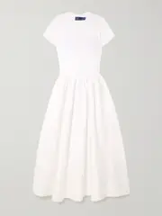 [Polo Ralph Lauren] Polo Ralph Lauren - Cotton-jersey And Poplin Midi Dress - White - small small White